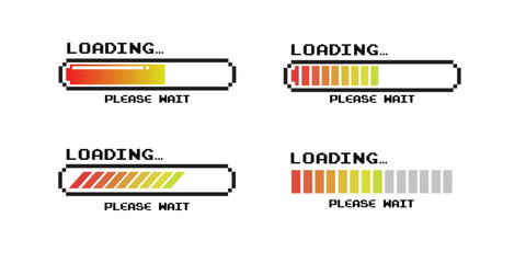 Poster - Pixel art 8-bit loading bar concept. Loading icons set.Load bar collection. loading icons on white background.