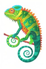 Poster - A vibrant chameleon perched on a tree branch, perfect for nature-themed designs