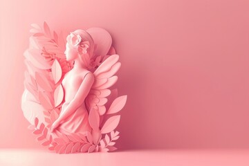 Poster - A statue of a woman with wings on a pink background. Ideal for artistic projects