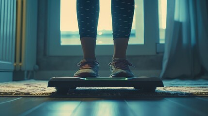 Aufkleber - Person standing on a scale, suitable for health and weight loss concepts
