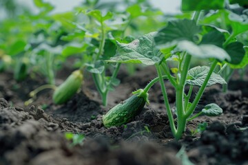 Poster - A cucumber plant thriving in the soil, perfect for gardening enthusiasts