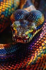 Poster - Close up of a colorful snake's head, suitable for educational materials