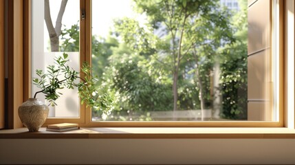 Poster - A simple yet charming image of a potted plant on a window sill. Perfect for home decor or gardening concepts