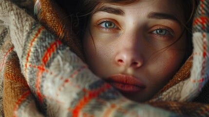 Aufkleber - A close up image of a person wrapped in a blanket. Suitable for various concepts and designs