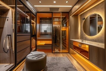 Poster - Contemporary bathroom interior with spacious walk-in shower. Suitable for home design concepts