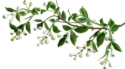 Aufkleber - Branch with white berries and green leaves, suitable for nature-themed designs