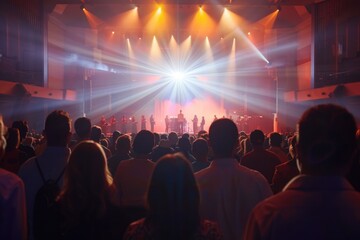 Poster - A group of people standing in front of a stage, suitable for event concepts