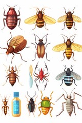 Wall Mural - Collection of different types of insects, suitable for educational materials