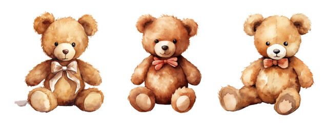 Wall Mural - watercolor teddy bear png element set on transparent background