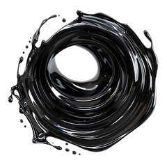 Wall Mural - Black oil wave splash swirl, liquid ink, petrol, paint flow swirl with drops splatter Isolated on white background