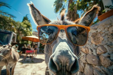 Aufkleber - A donkey wearing sunglasses enjoying the sunny weather. Perfect for summer designs
