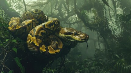 Poster - A snake resting on a tree branch. Suitable for nature and wildlife themes