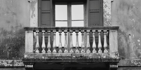 Poster - A black and white photo of a balcony. Perfect for architectural design projects