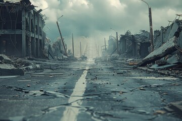 Poster - A street filled with debris, suitable for urban concept designs