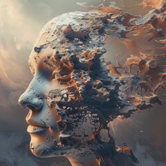 Poster - Close-up portrait of a person with a cloud in the background. Suitable for various concepts and designs