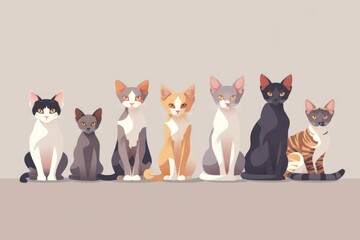 Sticker - A group of cats sitting next to each other. Perfect for pet lovers and animal enthusiasts