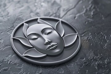 Poster - A detailed image of a metal plate with a face design. Suitable for industrial or artistic concepts