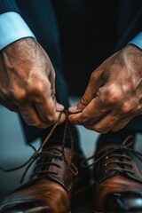 Aufkleber - Close up of a person tying a shoe, suitable for various concepts and themes