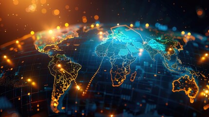 Poster - A map of the world with glowing lights, suitable for global concept designs