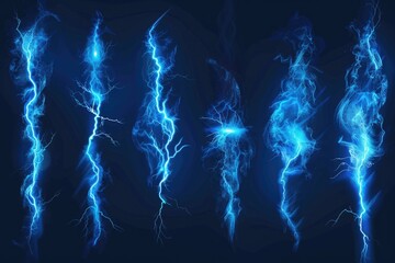 Aufkleber - Blue lightning streaks on a black background. Suitable for use in technology or energy-related projects