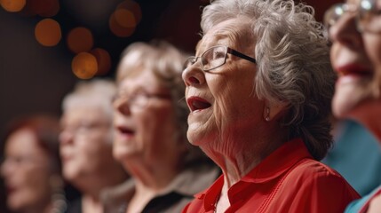 Poster - A heartwarming image of older women singing in harmony. Perfect for illustrating friendship and unity