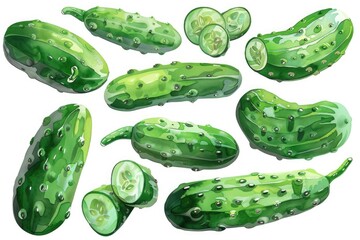 Poster - Fresh green cucumbers cut in half. Suitable for food and healthy eating concepts