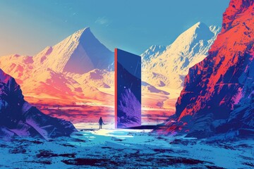 Poster - A person standing in front of a tall tower. Suitable for architectural concepts