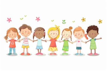 Poster - Group of children holding hands, suitable for teamwork concept