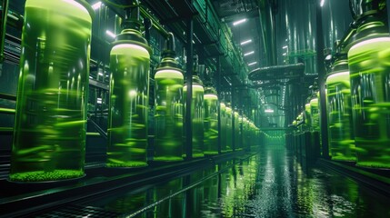 Poster - Green glass bottles filled with liquid, suitable for various concepts