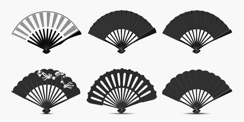 Aufkleber - A collection of six elegant black and white fan designs. Perfect for various design projects