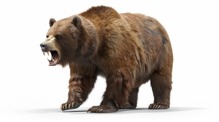 Angry brown bear standing on an isolated white background. 3D rendering.