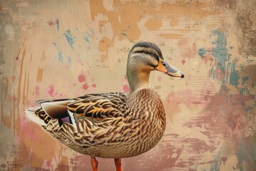 Poster - A duck standing in front of a dirty wall, suitable for urban or grunge themed designs