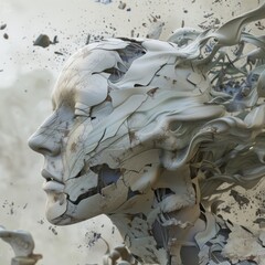Poster - Detailed close up of a woman's face sculpture. Suitable for art and beauty concepts