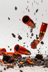 Poster - Bullet shells flying through the air, suitable for action scenes
