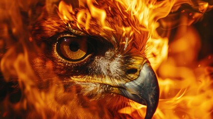 Poster - A striking image of a bird of prey engulfed in flames. Suitable for dramatic and intense concepts