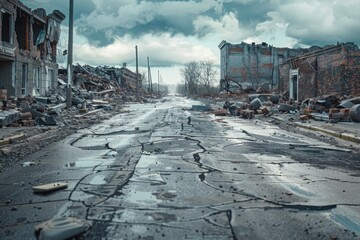 Poster - City street with scattered debris, suitable for urban concepts