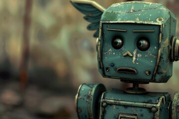 Wall Mural - A toy robot with a sad expression, suitable for various projects