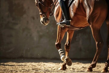 Canvas Print - A person riding on the back of a brown horse. Suitable for equestrian and outdoor activities concepts