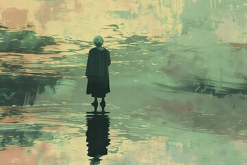 Poster - A person standing in a body of water, suitable for various design projects