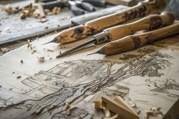 Poster - Various tools arranged neatly on a table, ideal for construction or DIY projects