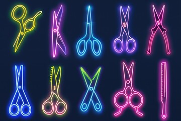Poster - Vibrant collection of scissors and combs, perfect for hair salon designs