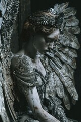 Wall Mural - Detailed view of an angelic statue. Suitable for religious or memorial themes