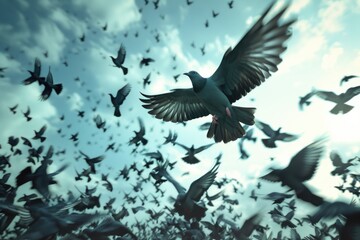 Canvas Print - A flock of birds flying in the sky, suitable for various nature and freedom concepts