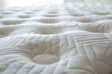 Poster - Close up of a mattress with a white cover. Ideal for furniture or interior design concepts