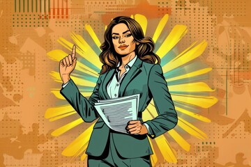Poster - Professional woman in suit holding document, suitable for business concepts