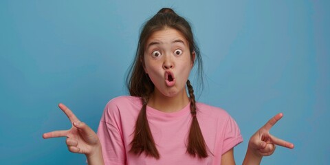 Poster - Playful young girl making a silly expression, suitable for humor and entertainment concepts