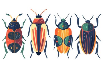 Poster - Group of vibrant bugs on a simple white backdrop. Suitable for educational materials or nature-themed designs