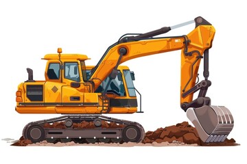 Wall Mural - A yellow excavator at work, perfect for construction projects