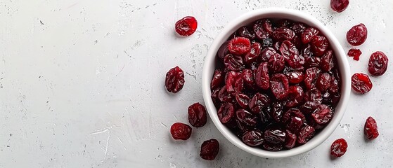 Wall Mural - A tiny proportion of water-logged red cranberries in a petite white bowl with lovely organic fruits over a white setting and lovely shot space, Generative AI.