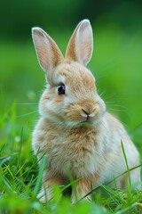Aufkleber - A cute rabbit sitting peacefully in the grass. Suitable for nature and animal themes
